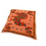 JAIPURI CUSHION COVER PILLOW CASE COCK DESIGN COTTON FABRIC RED ORANGE COLOR SIZE 17x17 INCH